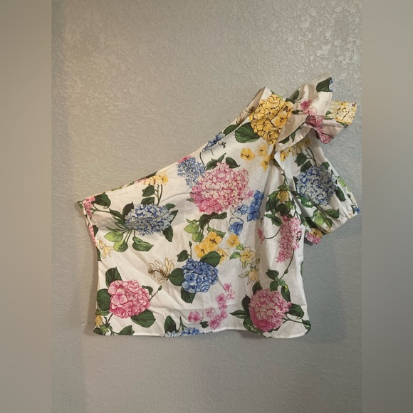 🟡🔵 Plus One Shoulder Puff Sleeve Hydrangea Top🔵🟡NWT XXL NEW YORK & COMPANY - Picture 6 of 10